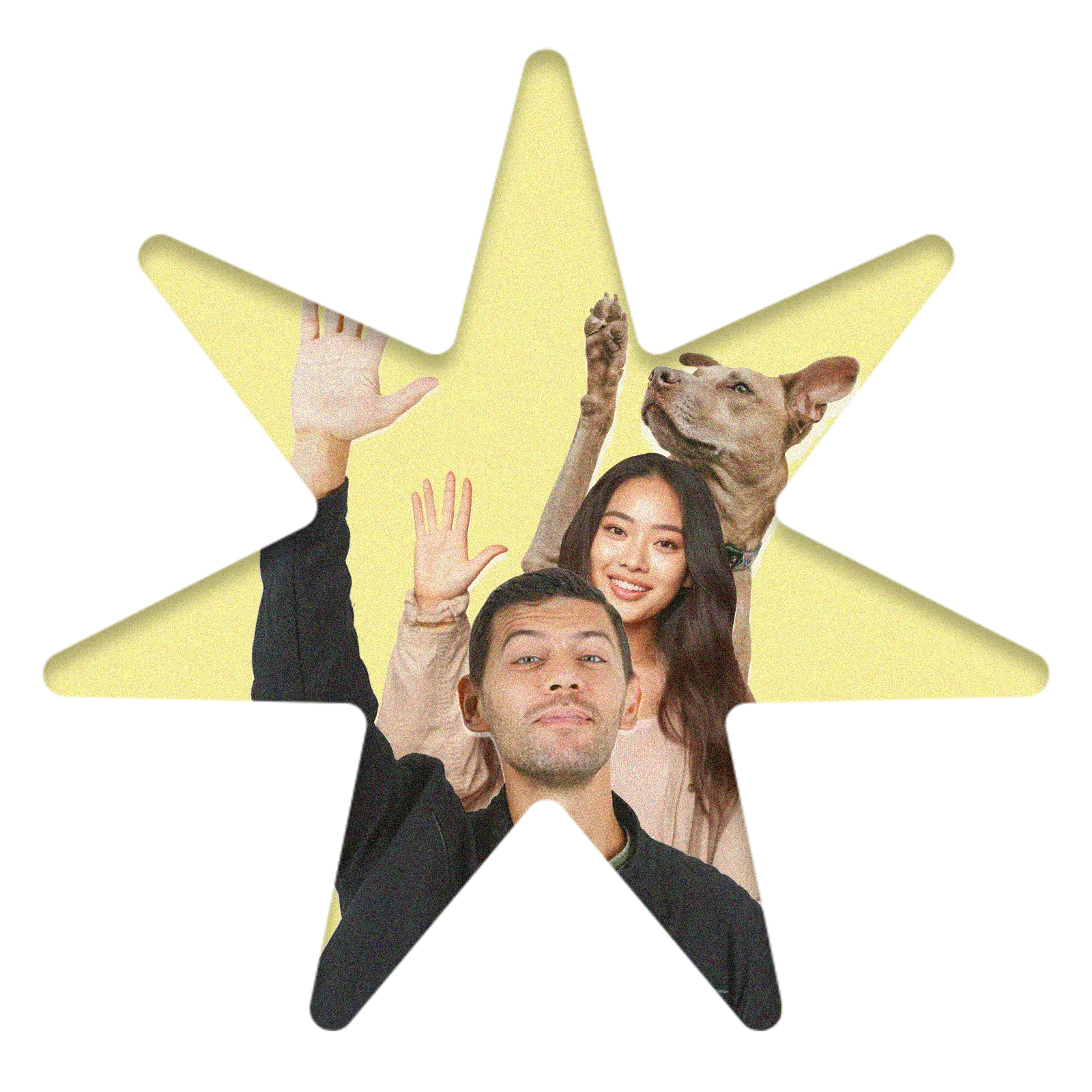 People raising their hands inside a star shape